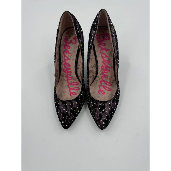 Betseyville by Betsey Johnson Black Lace & Rhinestone High Heel Pumps Size 7 - Picture 3 of 12